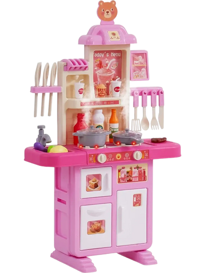 Vevor Kitchen Playset Kids Pretend Cooking Toy Set 48-Piece Pink New