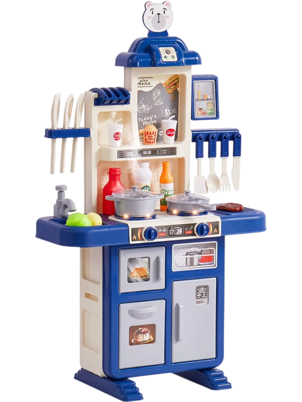 VEVOR Kids Kitchen Playset, Toddler Kitchen with Cooking Stove with Steam, Sounds and Lights, Play Kitchen Set with 48 PCS Cooking Accessory Set for Toddlers, Preschoolers, Children Ages 3-5, Blue