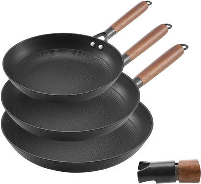 Vevor Frying Pan Set 3-Piece Cast Iron Skillet 8