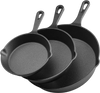 VEVOR Cast Iron Skillet, 3-Piece Frying Pan Set (6, 8, 10 in), Heavy-Duty Skillets with Heat-Resistant Handle, Pre-Seasoned Chef's Pan, Kitchen Cookware, for Oven, Gas, Electrical, Induction, Black