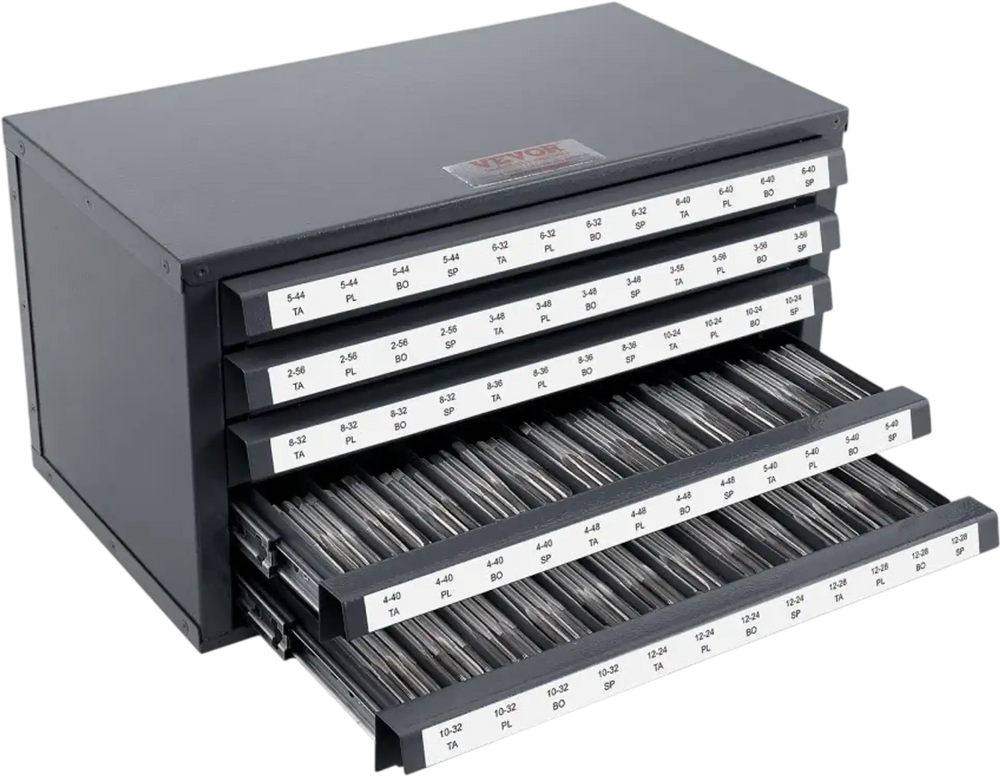 VEVOR Tap Dispenser Cabinet, Five-Drawer Tap Organizer Cabinet for #2-56-#12-28 Steel Tap Dispenser Organizer Cabinet with Labels, 60-Compartment Stackable Tap Cabinet for Tap Storage