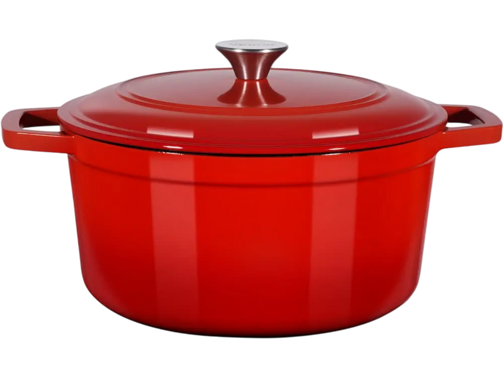 VEVOR Enameled Cast Iron Dutch Oven, 6 Quart Pot with Lid and Dual Handles, Heavy-Duty Durable Cookware Pan, Oven Induction Compatible up to 500℉, for Braising, Stews, Roasting, Bread Baking, Red