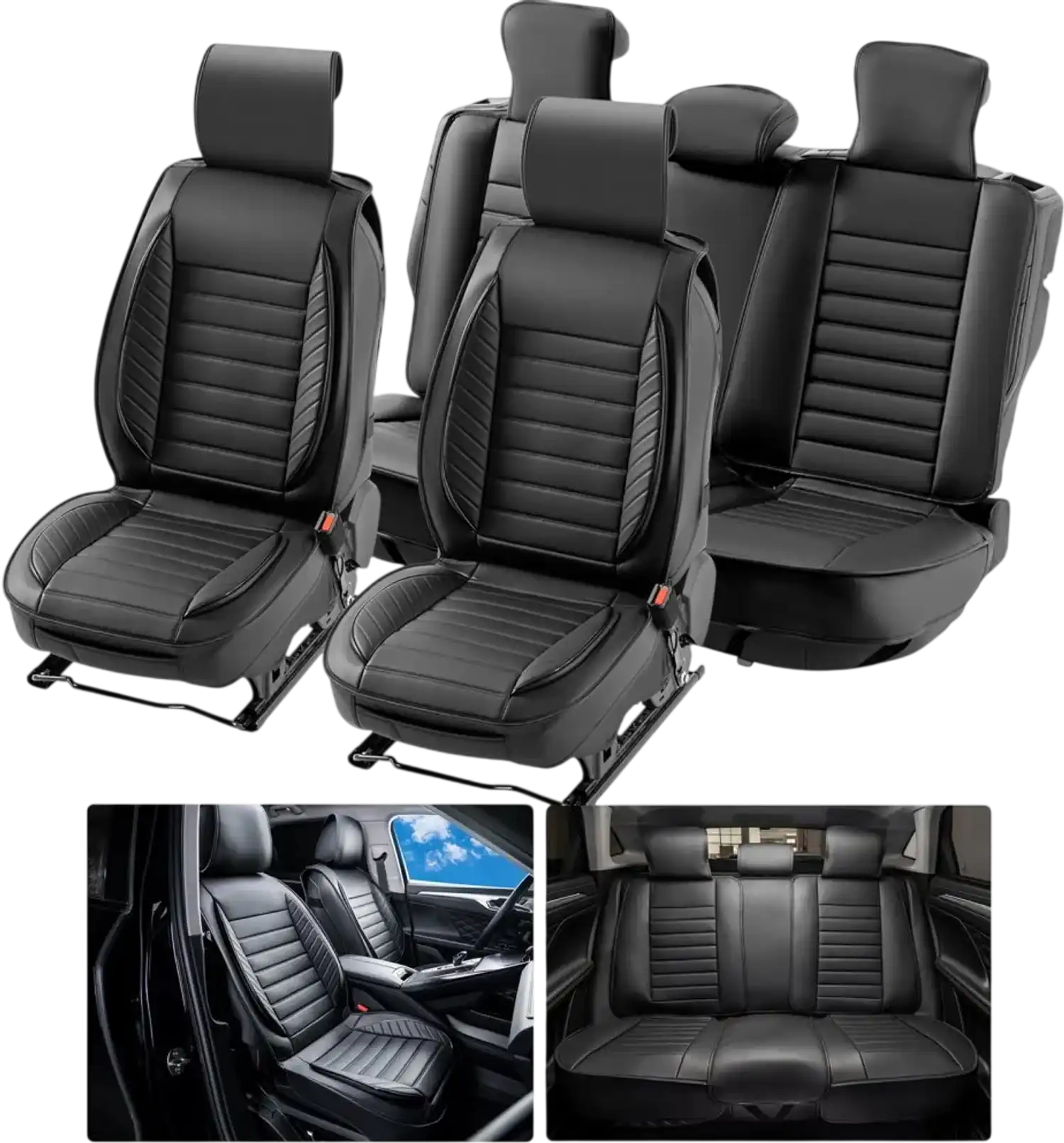 Vevor Seat Covers Universal Full Set Front and Rear Faux Leather 9-Piece Black New