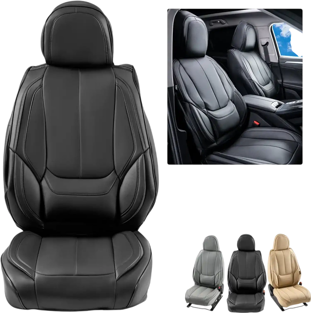 VEVOR Seat Covers, Universal Car Seat Covers Front Seats, 6pcs Faux Leather Seat Cover, Full Enclosed Design, Detachable Headrest and Airbag Compatible, for Most Cars SUVs and Trucks Black