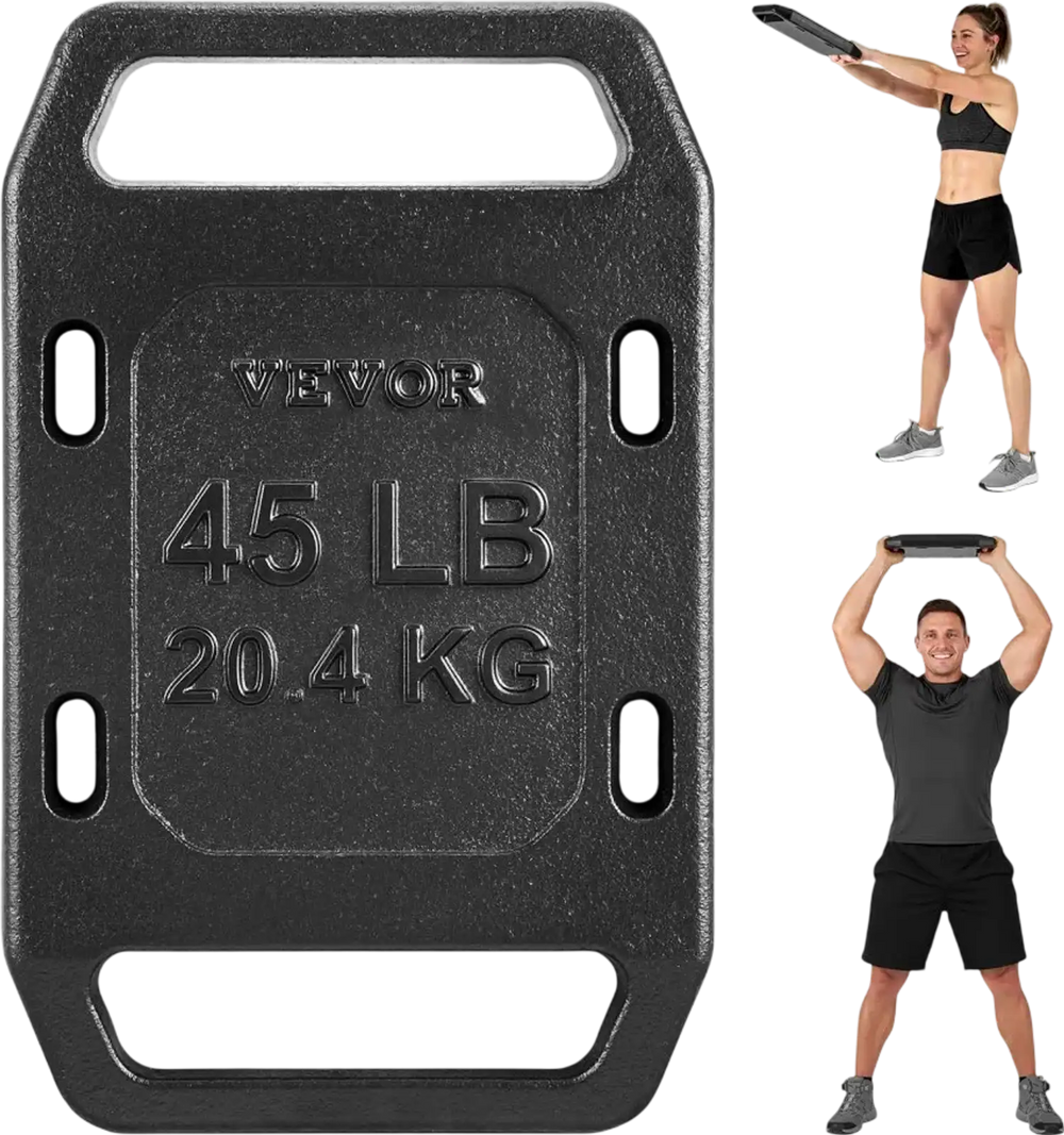 VEVOR Cast Iron Ruck Weights for Backpack, 45LB Single Ruck Plate, Weight Plate with Smooth Handle, Textured Finish for Rucking, Hiking, Swings, Strength Training, Weightlifting, Fitness Workout