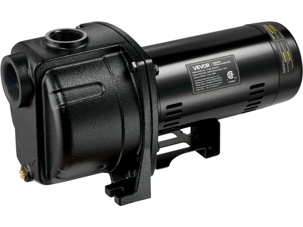 VEVOR 1.5 HP Shallow Well Jet Pump, AC 115/230 Volt, 4250 GPH Dual Voltage Cast Iron Well Jet Pump, with 108 ft Max Head Lift, Easy Voltage Switching, for Garden Irrigation, Lawn Sprinkler System