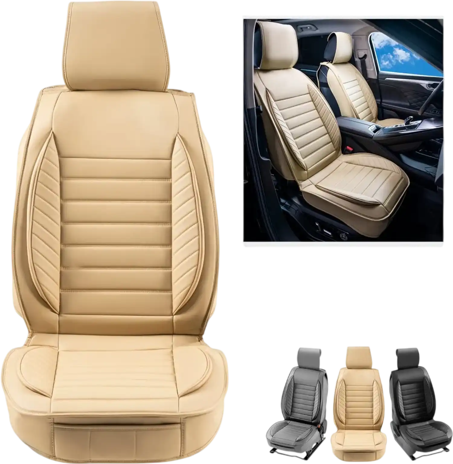 Vevor Seat Covers Universal Front Seat Faux Leather Covers 2-Piece Beige New