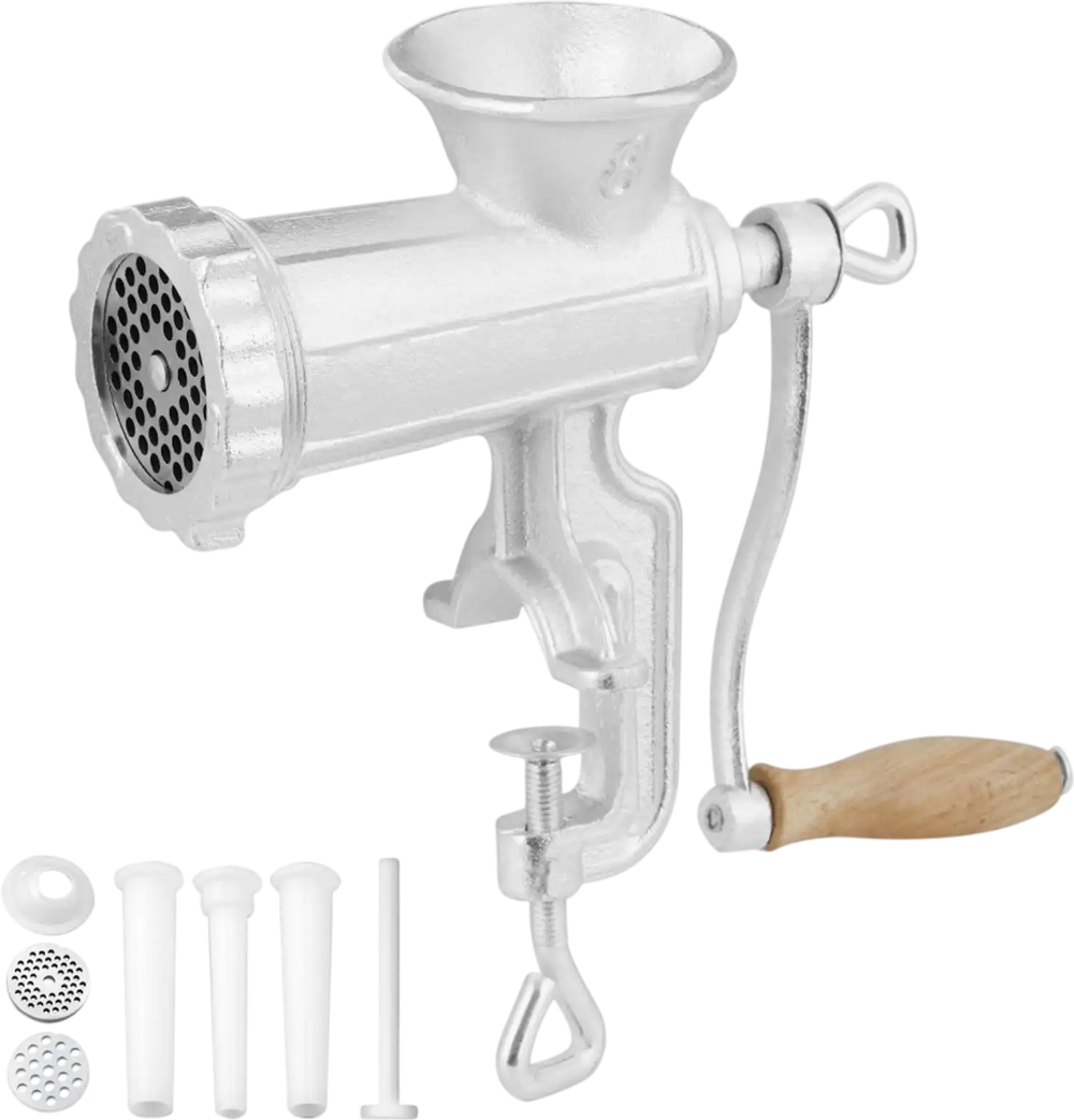 VEVOR Manual Meat Grinder, Heavy Duty Cast Iron Hand Meat Grinder with Steel Table Clamp, Meat Mincer Sausage Maker with 1 Cutting Blade, 2 Cutting Plates, 3 Sausage Tubes for Beef Pepper Mushroom