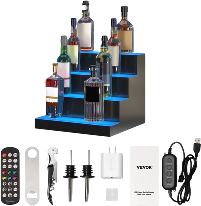 Vevor Liquor Bottle Display Shelf LED Lighted Bar Shelf 16