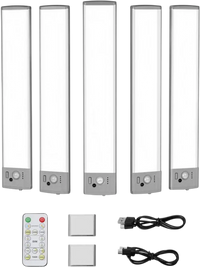 VEVOR Under Cabinet Lighting, 5 PCS,  68 LED Motion Sensor Lights, Rechargeable Battery Operated Closet Lights with Remote Control, Wireless Under Counter Light for Cabinets, Bookshelf, Stair, Hallway