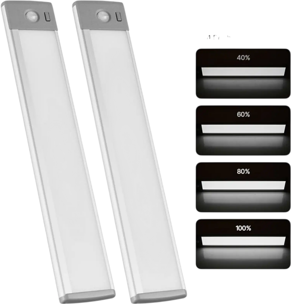 VEVOR Under Cabinet Lighting, 2 PCS, 40 LED Motion Sensor Lights, Rechargeable Battery Operated Closet Lights, Wireless Under Counter Light for Cabinets, Bookshelf, Stair, Hallway
