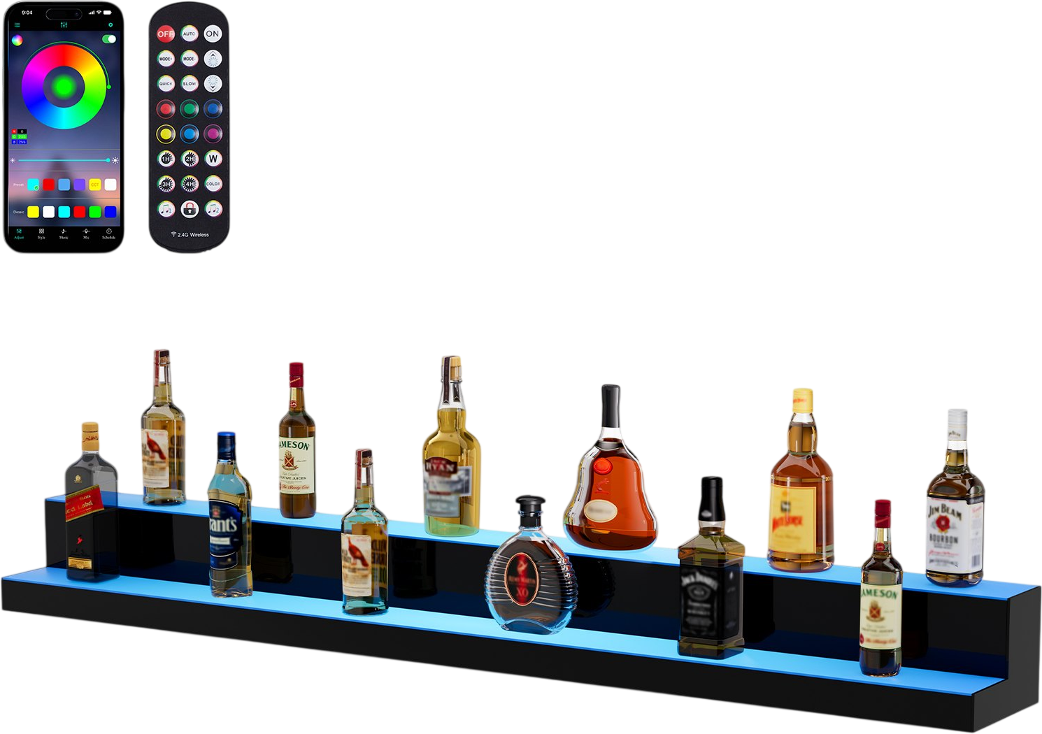 Vevor LED Lighted Bottle Display 2 Tier 60 in. Shelf with Remote App Control New