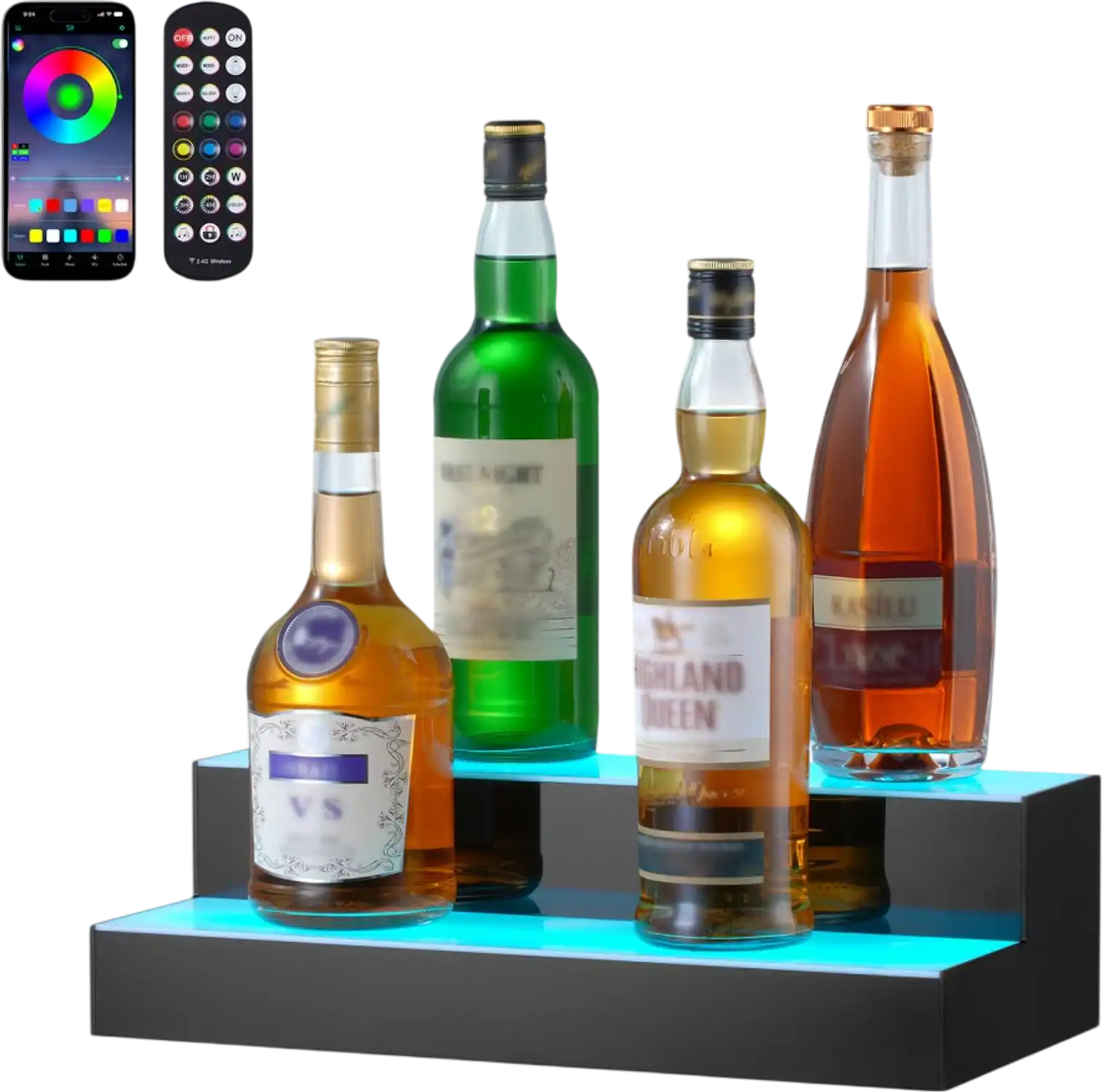Vevor Liquor Bottle Display LED Lighted 2-Tier 16