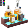 VEVOR LED Lighted Liquor Bottle Display, 2-Tier 16 Inch Whiskey Rack, Supports USB, Illuminated Home Bar Shelf with RF Remote & App Control, 7 Static Colors, Acrylic+ Wood Lighted Shelf for 8 Bottles
