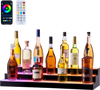 VEVOR LED Lighted Liquor Bottle Display, 3 Tiers 30 inches, Acrylic Illuminated Home Bar Shelf Display with RF Remote & App Control, DIY Setup with Type-C Cables, 9 Static Colors, for 21-30 Bottles