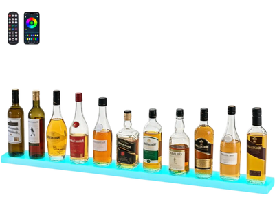 VEVOR LED Lighted Liquor Bottle Display, 1-Tier 48 Inches Whiskey Rack, Supports USB, Illuminated Home Bar Shelf with RF Remote & App Control, 7 Static Colors, Acrylic Lighted Shelf for 12 Bottles