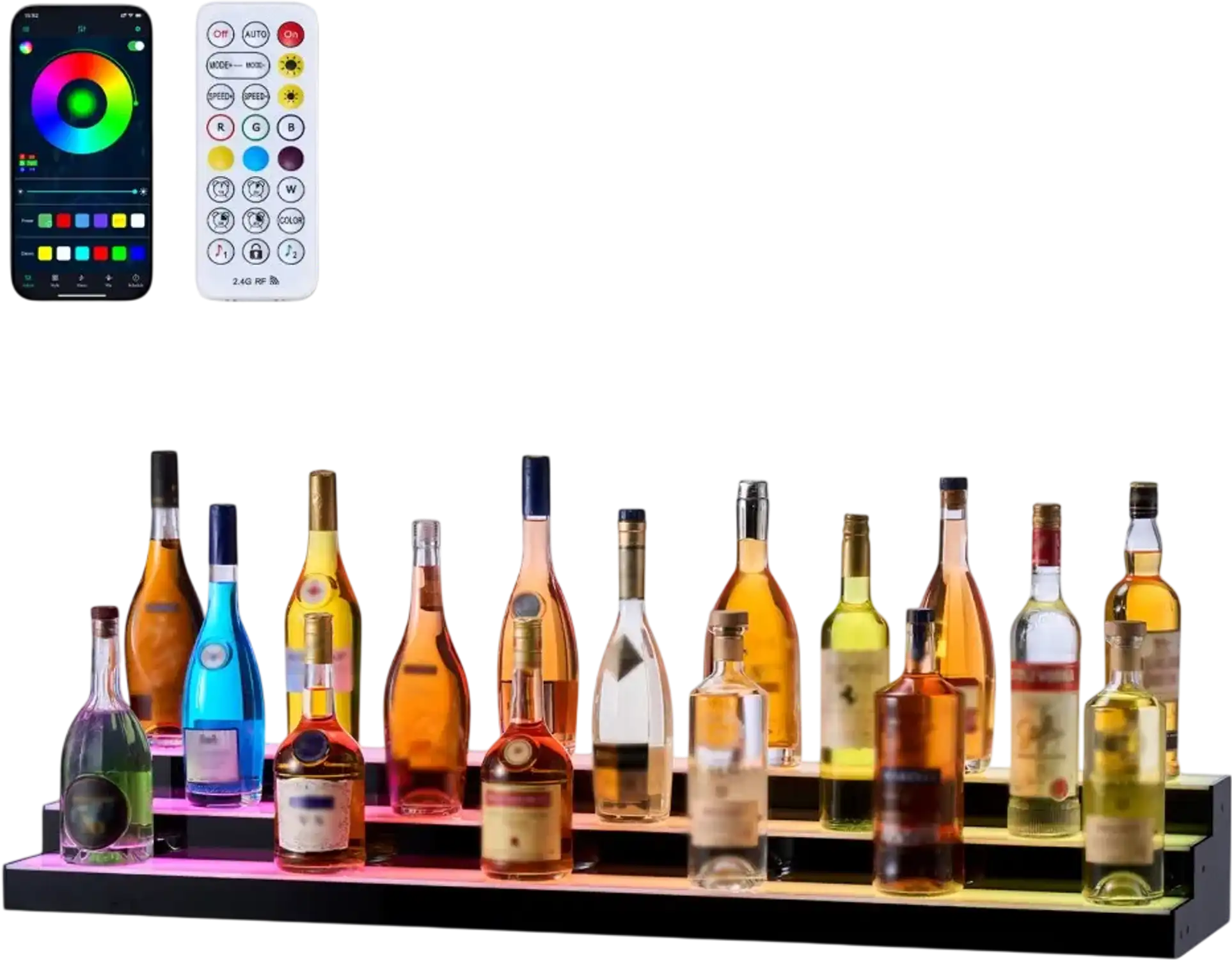 Vevor Liquor Bottle Display LED Lighted 3-Tier 48