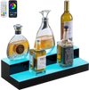 VEVOR LED Lighted Liquor Bottle Display, 2 Tiers 20 Inches Whiskey Rack, Supports USB, Illuminated Home Bar Shelf with RF Remote & App Control, 9 Static Colors, Acrylic Lighted Shelf for 10 Bottles