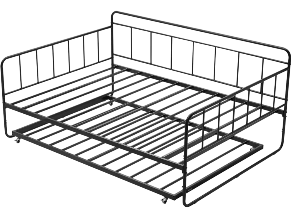VEVOR Full Size Daybed Frame, Day Bed with Trundle, Heavy Duty Metal Platform Bed Frame, Full Daybed with Metal Slats Support for Living Room, Bedroom, Guest Room, Easy Assembly, Black