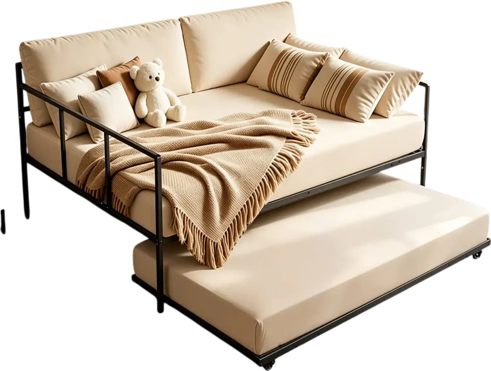 Vevor Daybed Full Size Pop-Up Trundle Metal Day Bed Frame Black New