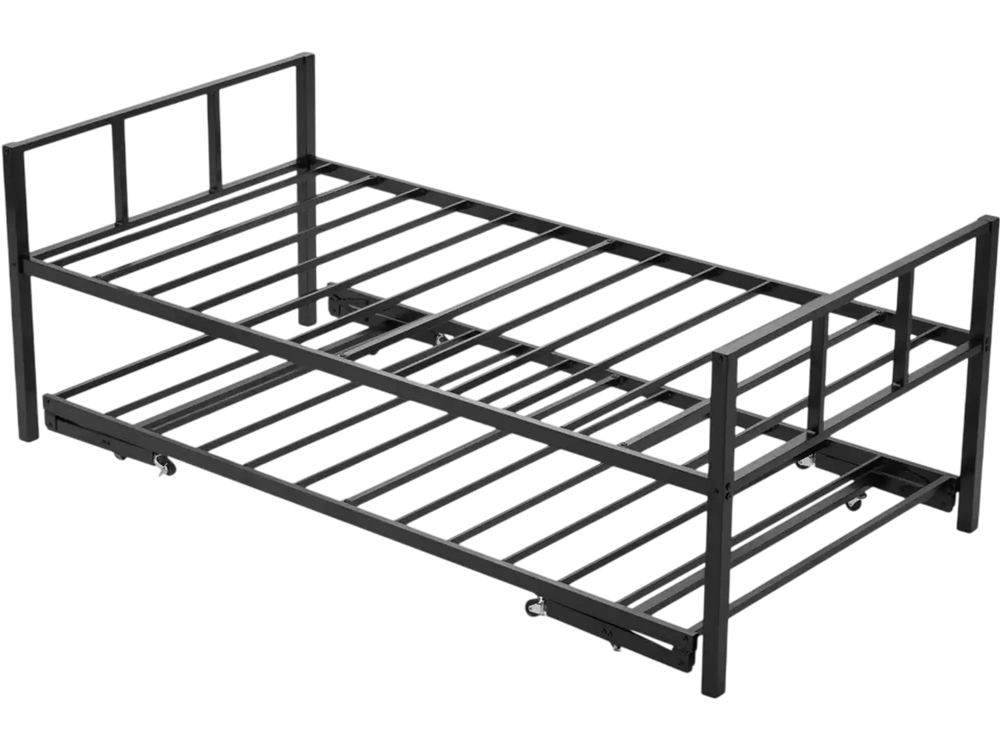 VEVOR Twin Size Daybed Frame, Day Bed with Trundle, Heavy Duty Metal Platform Bed Frame, Twin Daybed with Metal Slats Support for Living Room, Bedroom, Guest Room, Easy Assembly, Black