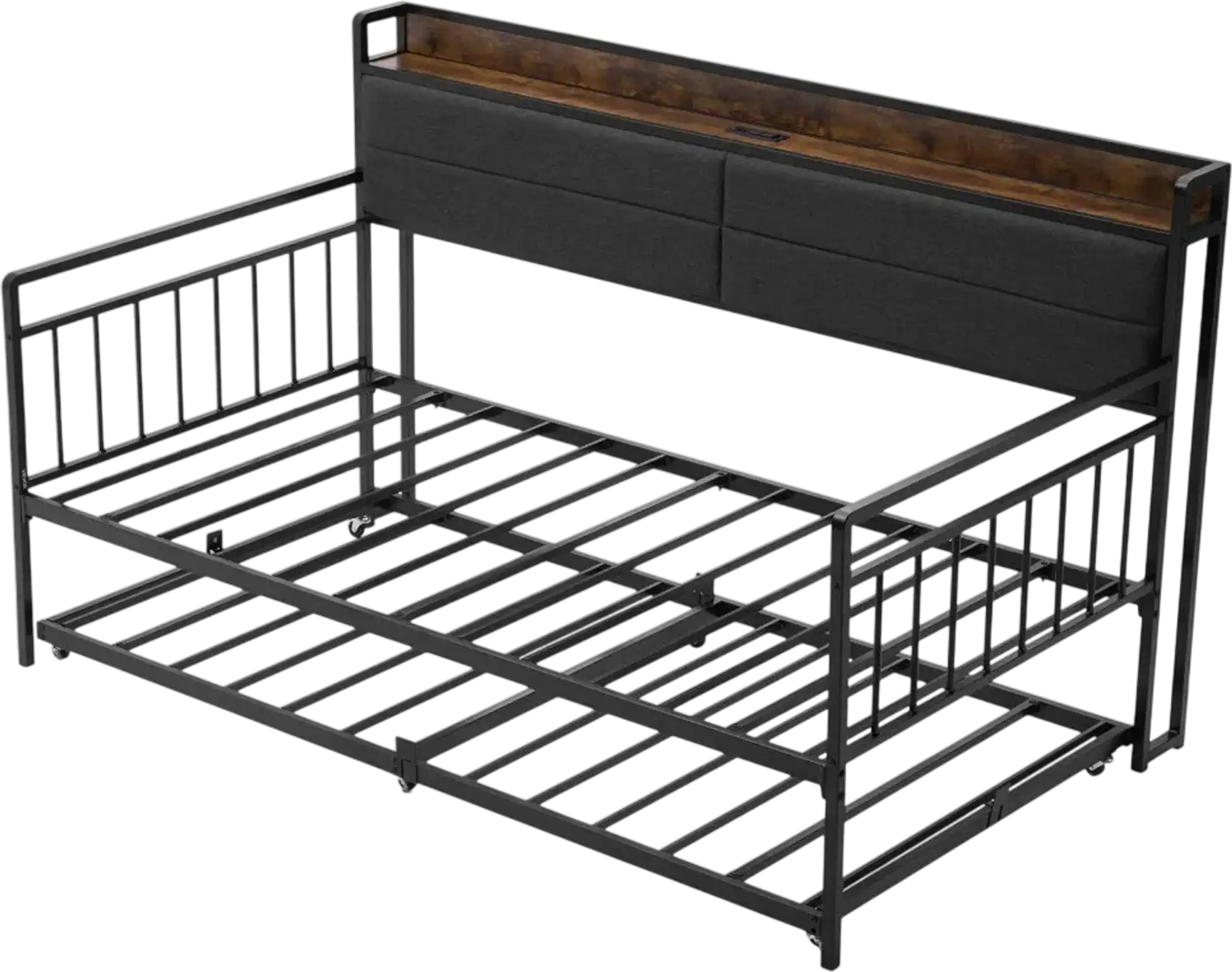 Vevor Daybed Twin Size Metal Day Bed Frame with Trundle and Charging Station New