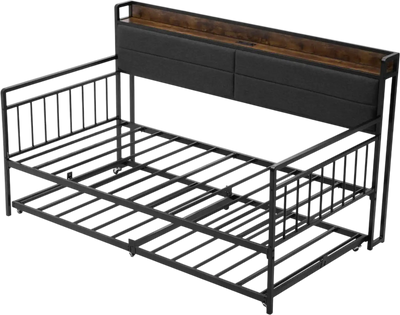 Vevor Daybed Twin Size Metal Day Bed Frame with Trundle and Charging Station New