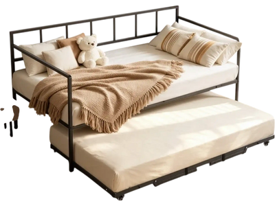 Vevor Daybed Twin Pop-Up Trundle Metal Frame Black New