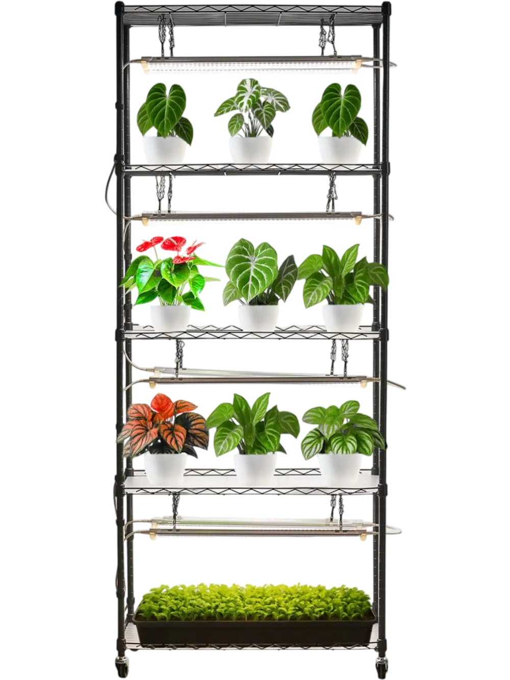 VEVOR DIY Plant Shelf with Grow Lights, 71 in Tall Indoor Plant Stand with Wheels, 192W 5000K Full Spectrum Grow Lights, Heavy Duty Metal Plants Display Rack, Flower Pot Holder for Seed Starting