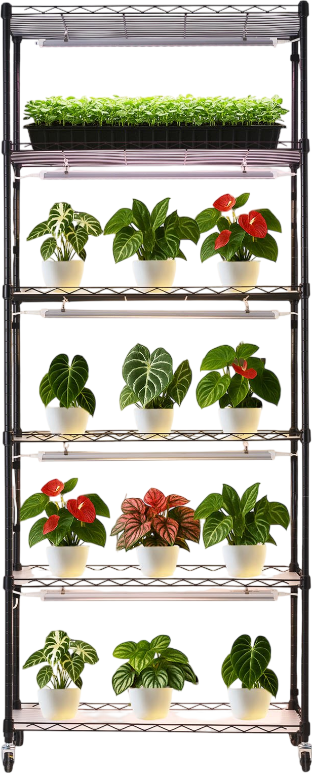 VEVOR Plant Shelf with Grow Light, 6-Tier Indoor Plant Stand, 71in Tall Plants Display Rack with Wheels & 4/9/14H Timer, 150W 3-Color Full Spectrum Grow Lights, Flower Pot Holder for Seed Starting