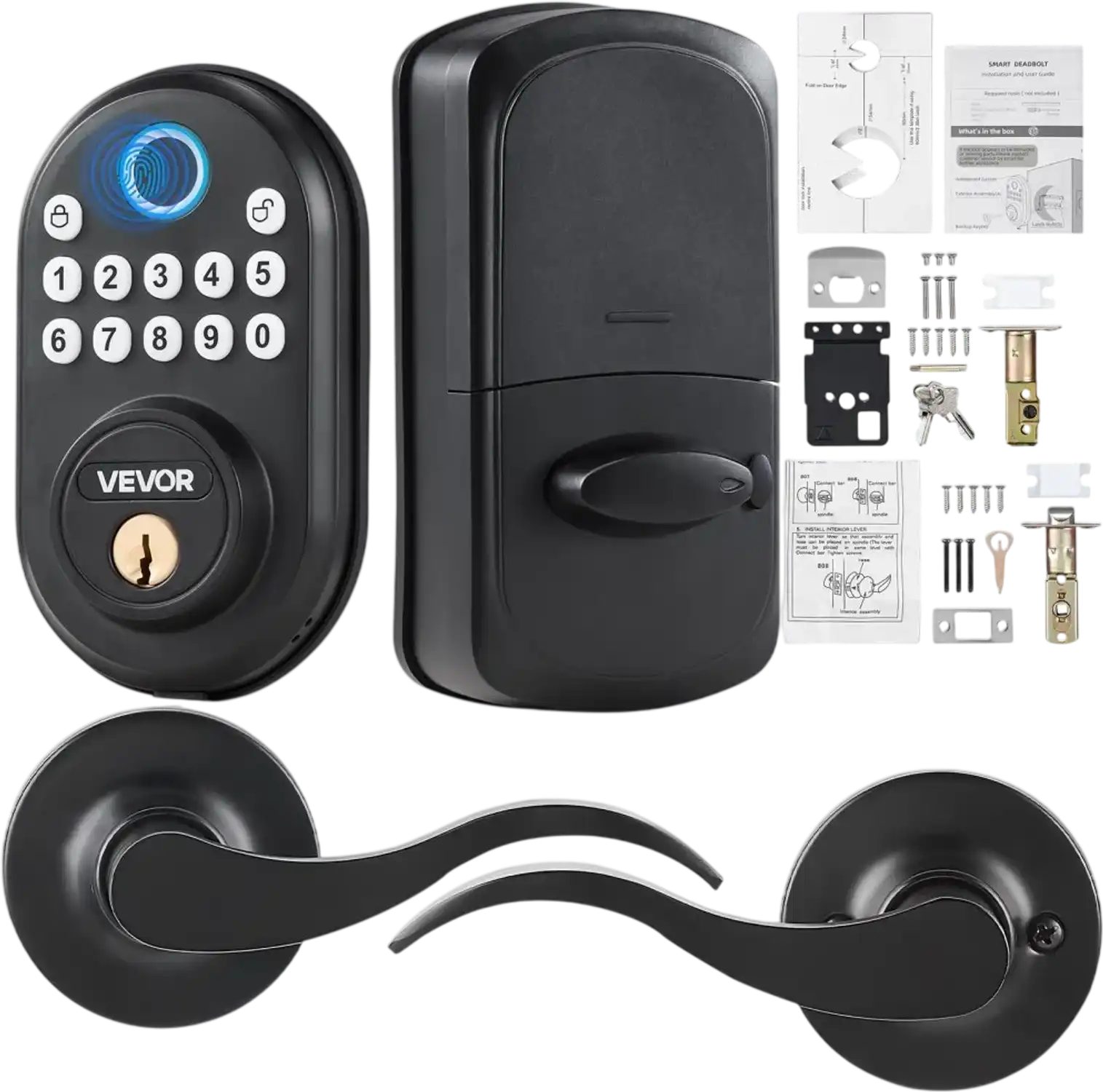 Vevor Electronic Keypad Deadbolt Fingerprint Door Lock with Level Handles New