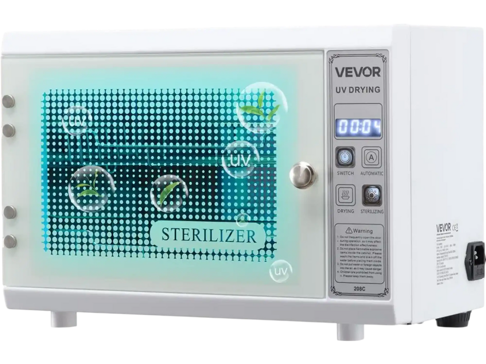 VEVOR Nail Tool Cleaning Machine, 12L Large Capacity, Multi-Functional Tool Cabinet Cleaner Box with Timer Setting, Tempered Glass Door, 185nm Wavelength, for Labs, Home, Nail Salons, Beauty Salons