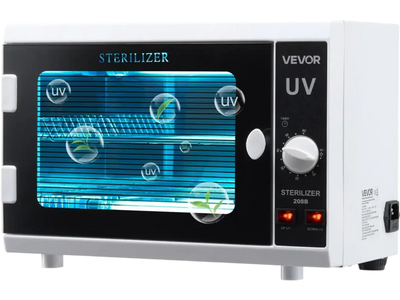 VEVOR Nail Tool Cleaning Machine, 12L Large Capacity, Knob Control, Tool Cabinet Cleaner Box with Timer Setting, Tempered Glass Door, 185nm Wavelength, for Labs, Home, Nail Salons, Beauty Salons