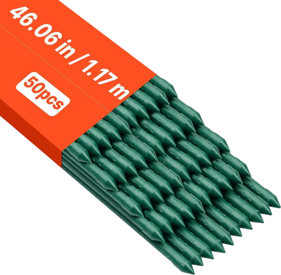 VEVOR Garden Stakes, 50 Pack, 46.06 inch, Plastic Coated Metal Tomato Stakes, Garden Sticks for Plants Support, with Pointed End and Non-Slip Bumps for Growing Climbing Plants, Outdoor Vegetables