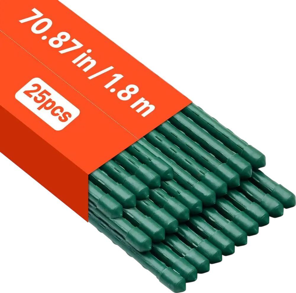 VEVOR Garden Stakes, 25 Pack, 70.87 inch, Plastic Coated Metal Tomato Stakes, Garden Sticks for Plants Support, with Pointed End and Non-Slip Bumps for Growing Climbing Plants, Outdoor Vegetables