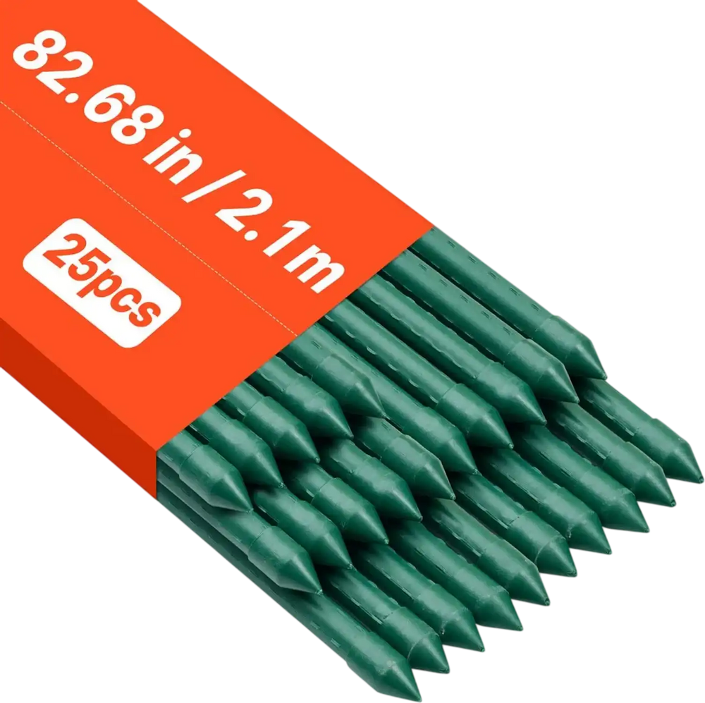 VEVOR Garden Stakes, 25 Pack, 82.68 inch, Plastic Coated Metal Tomato Stakes, Garden Sticks for Plants Support, with Pointed End and Non-Slip Bumps for Growing Climbing Plants, Outdoor Vegetables