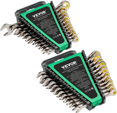 VEVOR Combination Wrench Set, 24-Piece Ratcheting Wrench Set with Organizer Rack, Cr-V Steel Wrench Set SAE 1/4