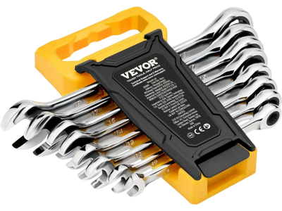 VEVOR Combination Wrench Set, 8-Piece Ratcheting Wrench Set with Organizer Rack, Cr-V Steel Wrench Set Metric 8 mm to 19 mm, Ideal for General Household, Garage, Workshop, Auto Repairs, Emergency
