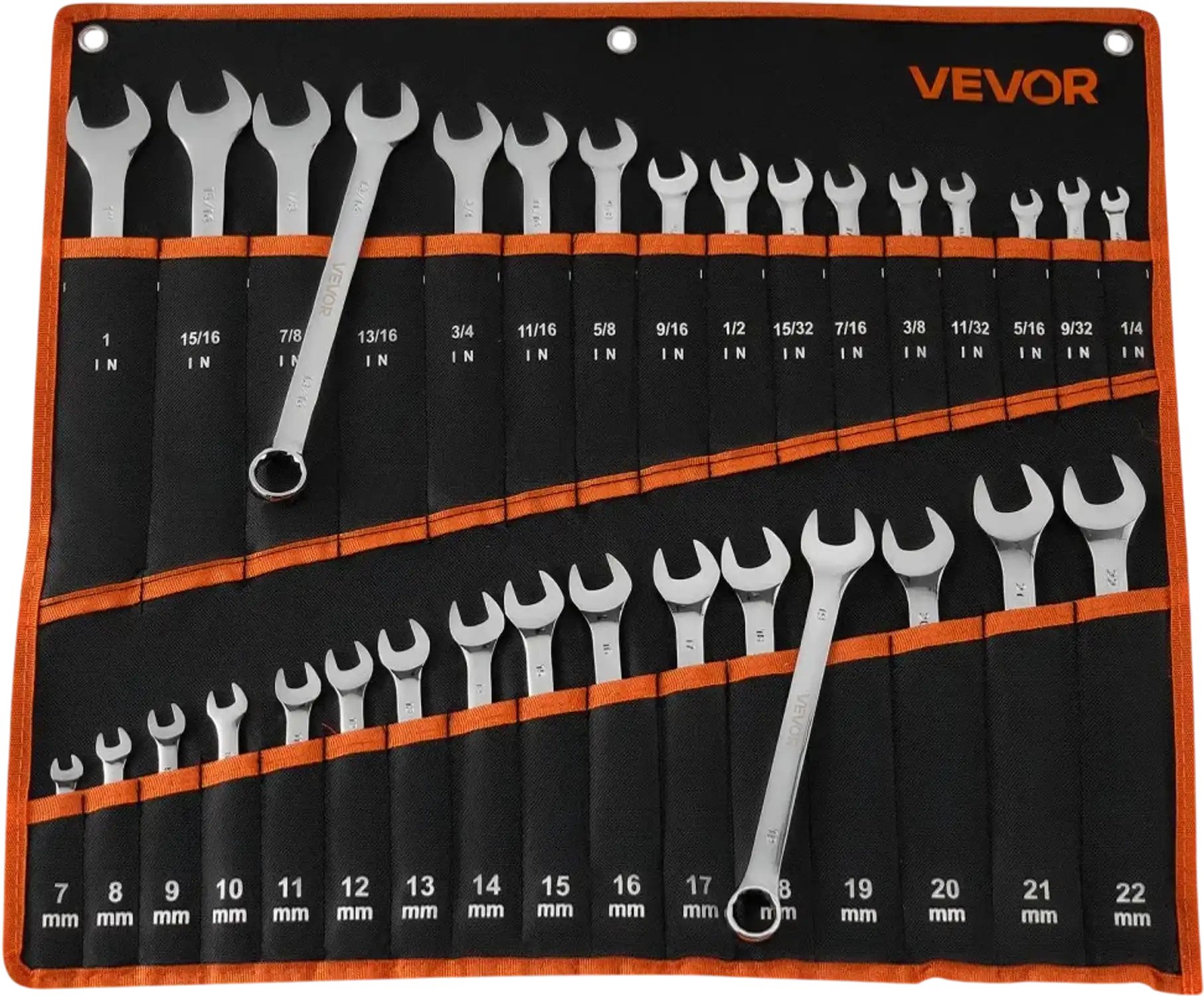 Vevor Combination Wrench Set 32-Piece SAE and Metric 12-Point Box End and 15° Angled Open End with Roll Up Pouch New