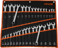 VEVOR Combination Wrench Set, 32-Piece SAE and Metric, 12-Point Box End and 15° Angled Open End Combination Wrenches with Roll Up Pouch, Carbon Steel, for General Household and Automotive Repairs