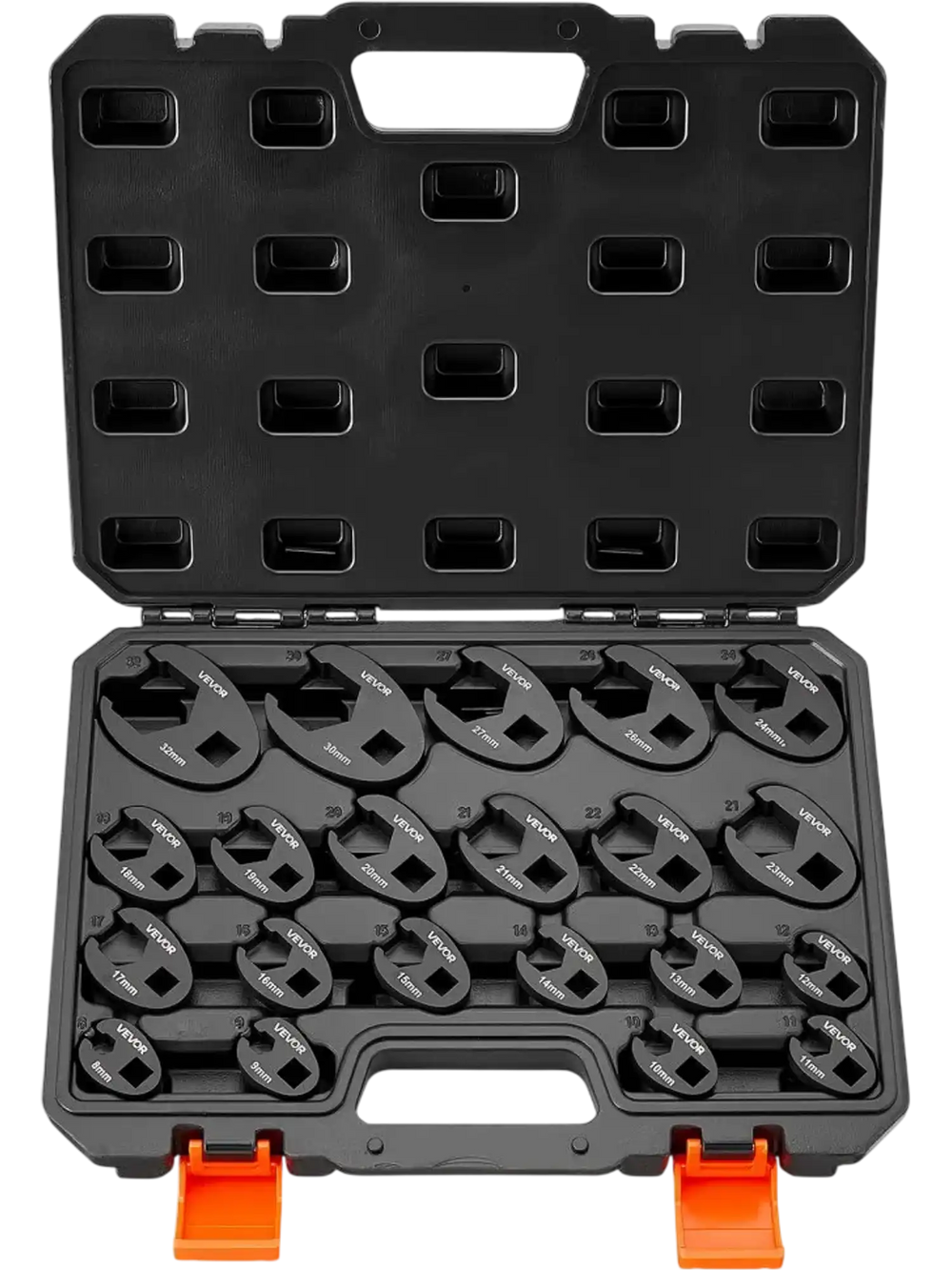 VEVOR Crowfoot Wrench Set, 1/2" and 3/8" Drive, 21-Piece Metric Dual-Drive Flare Nut Crows Foot Wrenches, with Storage Case, Dual Size Markings on Tools and Case, for Maintenance