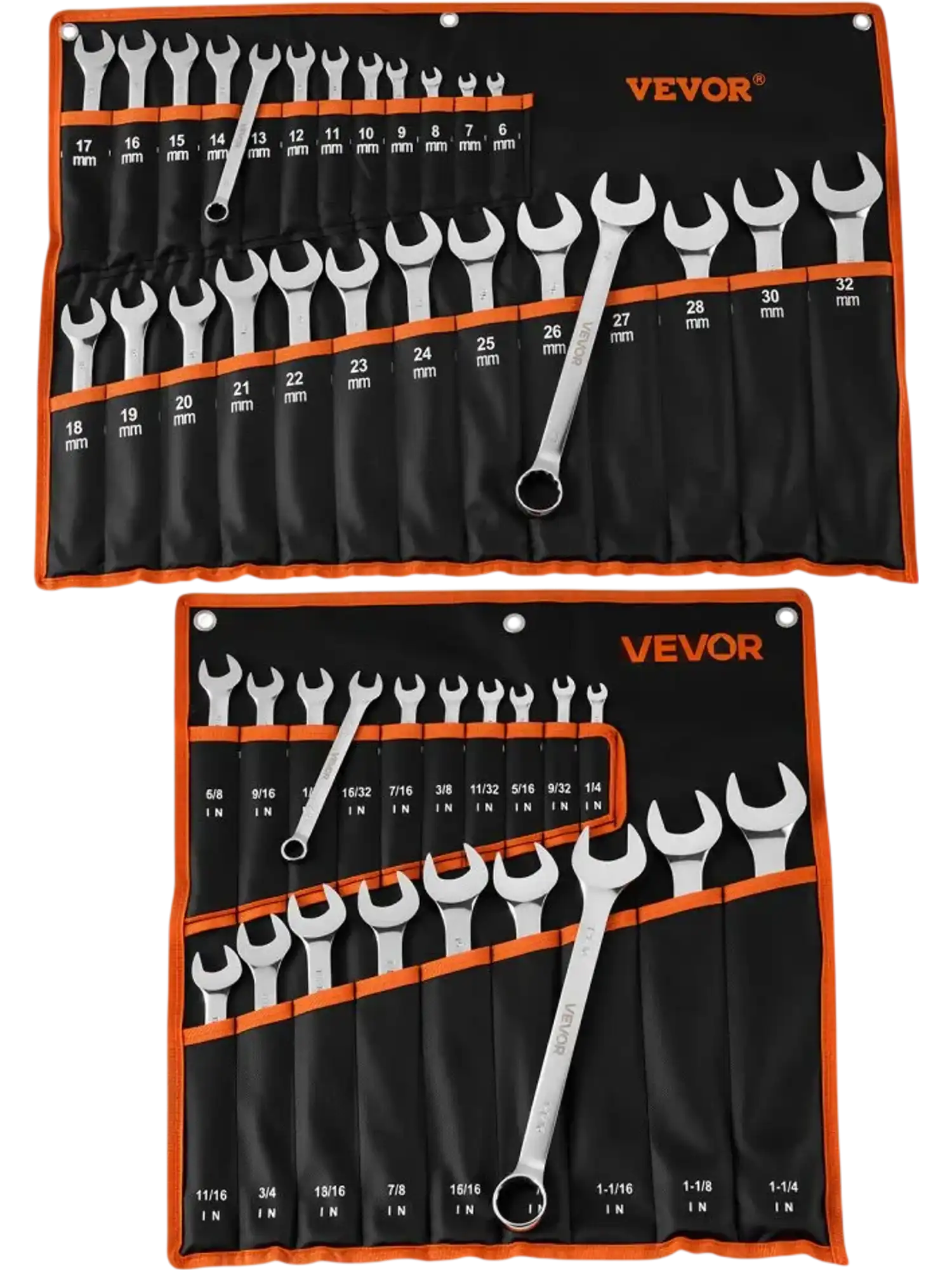 Vevor Combination Wrench Set 44-Piece SAE and Metric 12-Point Box End and 15° Angled Open End with Roll Up Pouch New