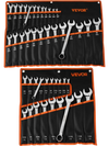 VEVOR Combination Wrench Set, 44-Piece SAE and Metric, 12-Point Box End and 15° Angled Open End Combination Wrenches with Roll Up Pouch, Carbon Steel, for General Household and Automotive Repairs
