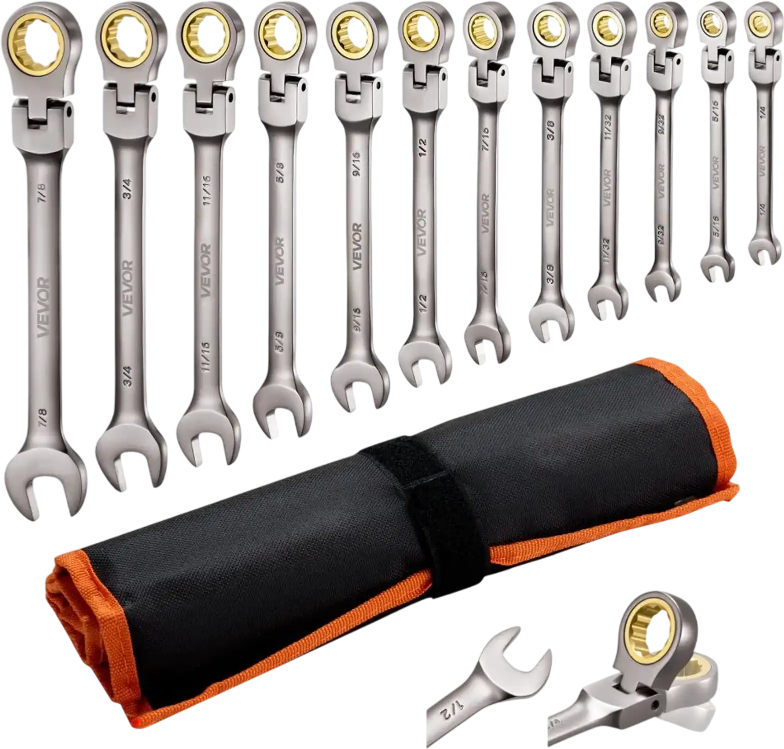 Vevor Ratchet Wrench Set Flex-Head 12-Piece SAE Cr-V Steel with Roll Up Pouch New