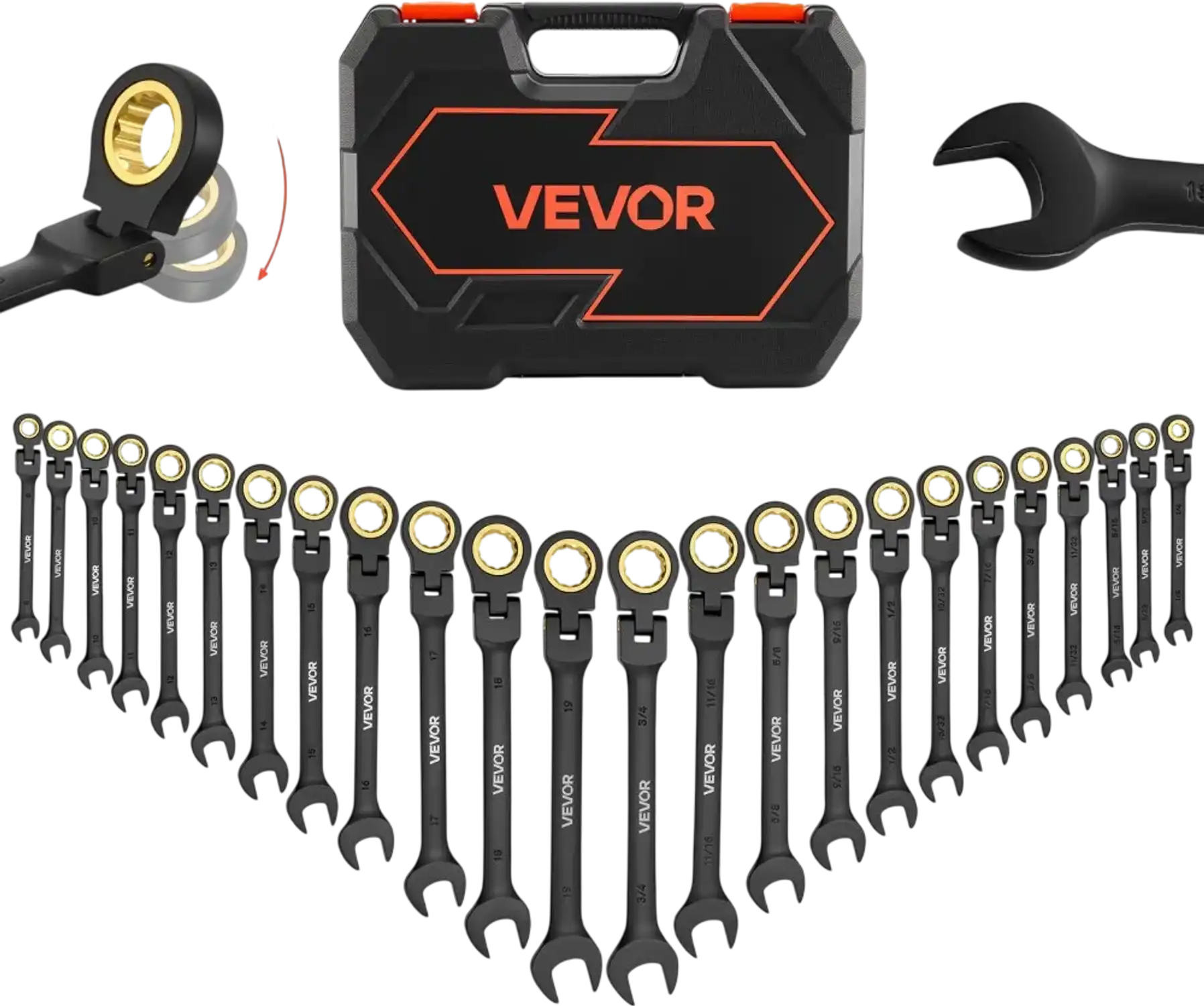 Vevor Wrench Set Flex-Head Ratcheting 24-Piece SAE and Metric with Storage Case New