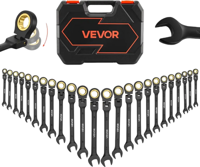 VEVOR Flex-Head Ratcheting Wrench Set, 24-Piece SAE and Metric, 72 Teeth, Cr-V Steel Ratchet Flexible Combination Wrench Set with Storage Case, for General Household and Automotive Repairs, Black