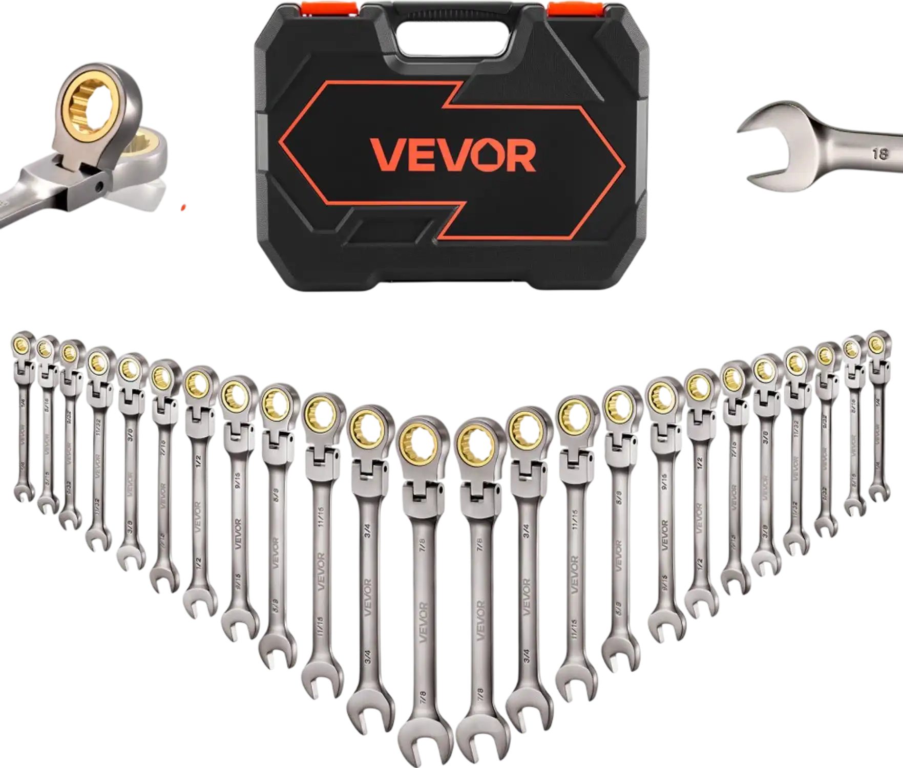 Vevor Ratcheting Wrench Set Flex-Head 24-Piece SAE and Metric New
