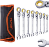 VEVOR Flex-Head Ratcheting Wrench Set, 8-piece Combination Wrench Set with Roll-up Pouch, Cr-V Steel Flexible Ratcheting Wrench Set Metric 8 mm to 17 mm, Ideal for General Household, Auto Repairs
