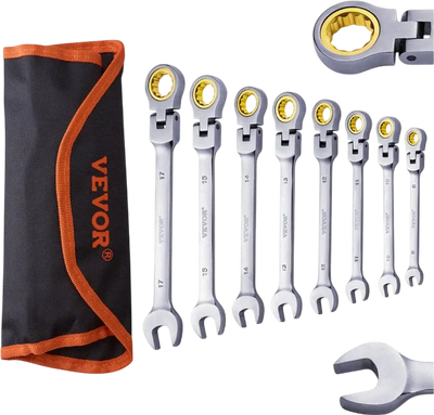 Vevor Wrench Set Flex-Head Ratcheting 8-Piece Metric 8 mm-17 mm with Roll-Up Pouch New