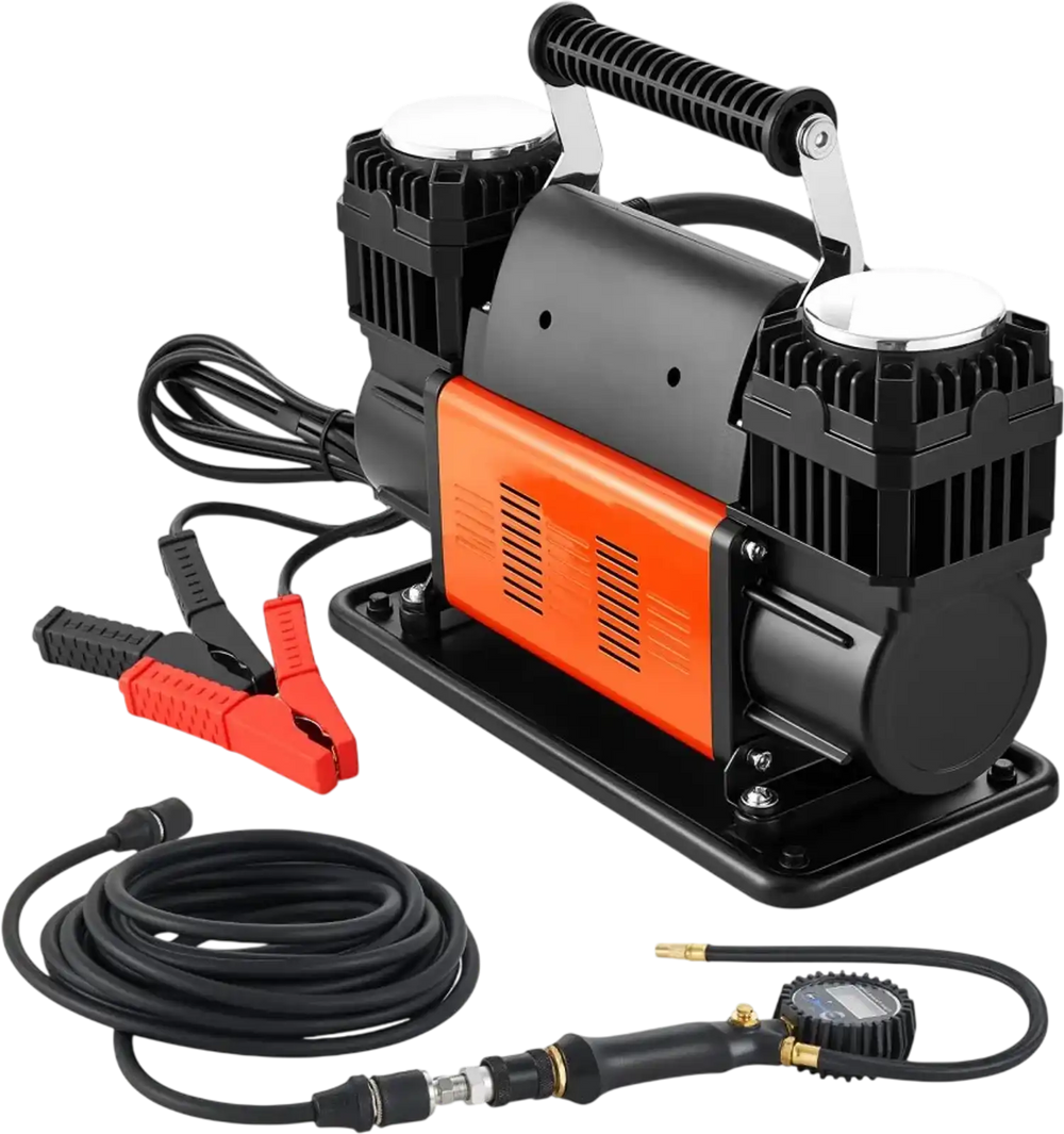 VEVOR Dual-Cylinder Heavy Duty Air Compressor, 10.6CFM Portable Tire Inflator, 12V 150PSI Offroad Air Pump with Digital Pressure Gauge & Adapters for Truck Car SUV 4 x 4 Vehicle RV